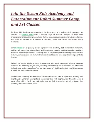 Join the Ocean Kids Academy and Entertainment Dubai Summer Camp and Art Classe1