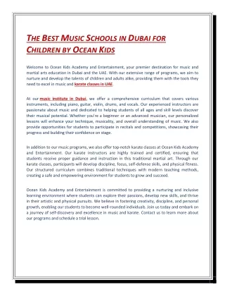 The Best Music Schools in Dubai for Children by Ocean Kids