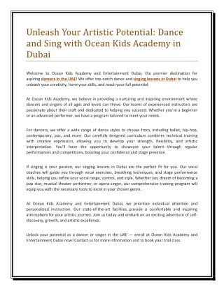 Unleash Your Artistic Potential: Dance and Sing with Ocean Kids Academy in Dubai