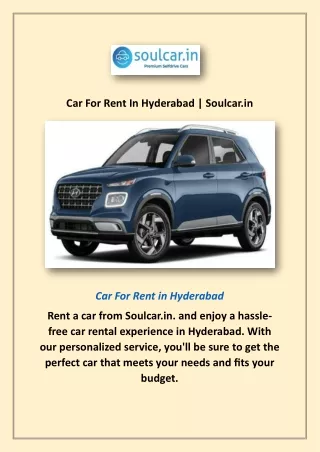 Car For Rent In Hyderabad | Soulcar.in