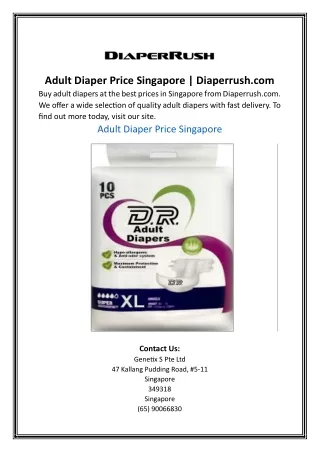 Adult Diaper Price Singapore Diaperrush