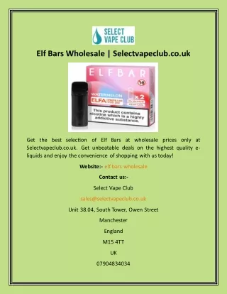 Elf Bars Wholesale  Selectvapeclub.co.uk