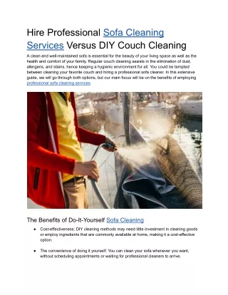 Hire Professional Sofa Cleaning Services Versus DIY Couch Cleaning