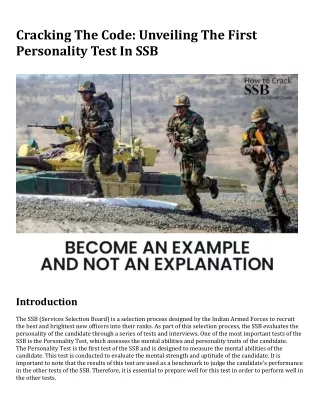 Cracking The Code Unveiling The First Personality Test In SSB