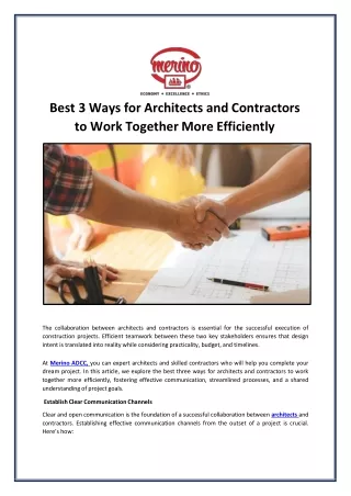 Best 3 Ways for Architects and Contractors to Work Together More Efficiently