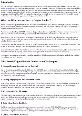 Boost Your SEO Efforts with GSA Internet Search Engine Ranker Optimization Techn