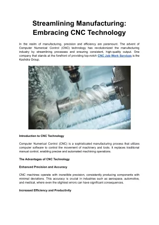 Streamlining Manufacturing: Embracing CNC Technology