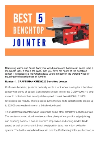 Best Benchtop Jointer (Top 5 Picks)