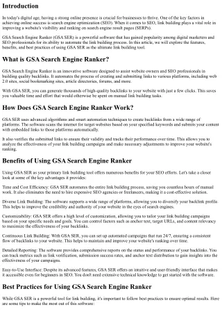 GSA Search Engine Ranker: The Ultimate Link Building Tool