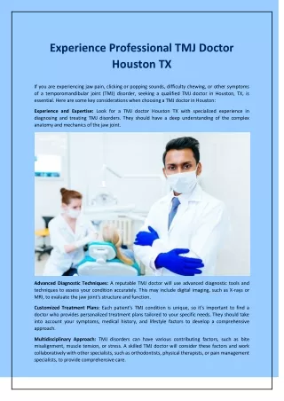 Experience Professional TMJ Doctor Houston TX