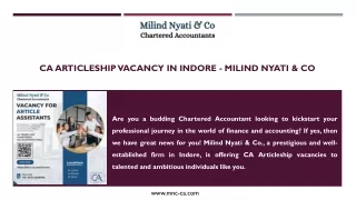 CA ARTICLESHIP VACANCY IN INDORE - MILIND NYATI & CO