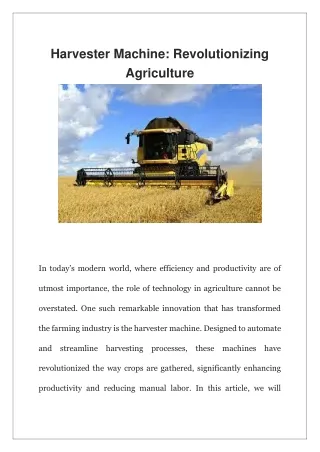 Harvester Machine Revolutionizing Agriculture