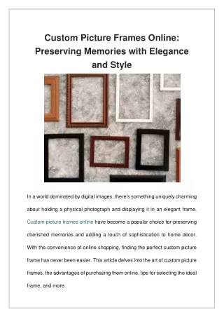 Custom Picture Frames Online Preserving Memories with Elegance and Style
