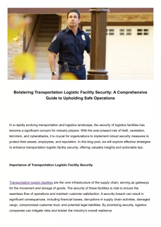 Strengthening Transportation Logistic Facility Security