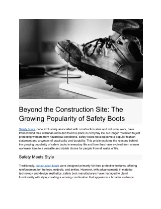 Beyond the Construction Site: The Growing Popularity of Safety Boots