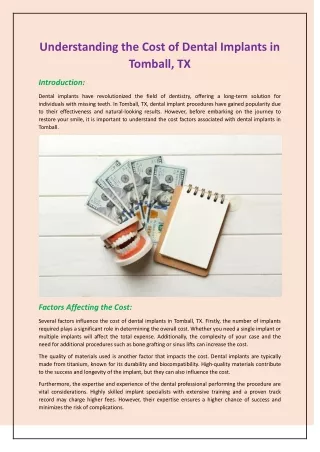Understanding the Cost of Dental Implants in Tomball, TX