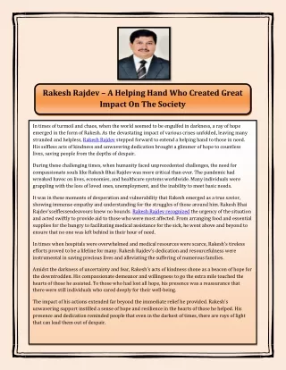 Rakesh Rajdev – A Helping Hand Who Created Great Impact On The Society