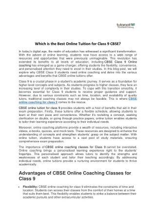Which is the best online tuition for Class 9 CBSE?