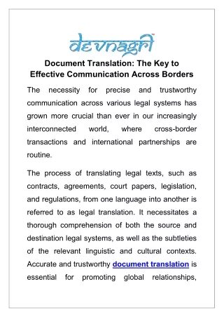 Document Translation: The Key to Effective Communication Across Borders