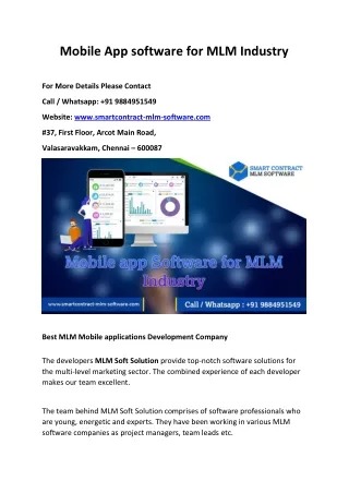 Mobile App software for MLM Industry