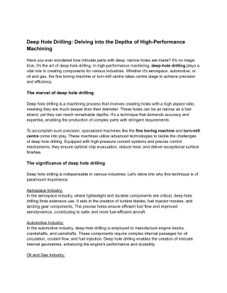 Deep Hole Drilling: Delving into the Depths of High-Performance Machining