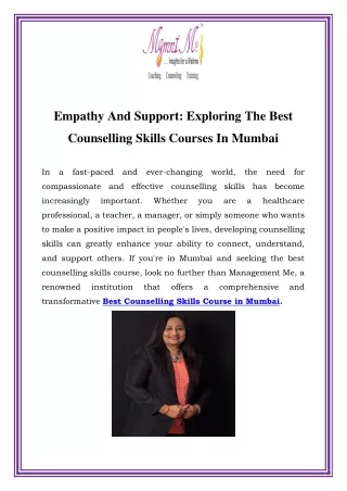 Best Counselling Skills Course in Mumbai  Call-7428590012