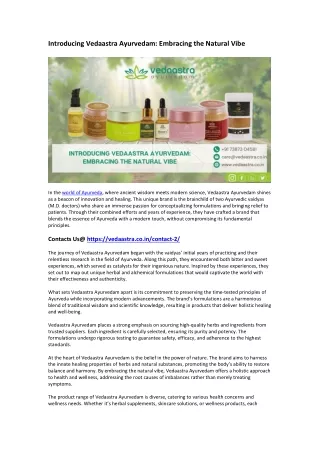 Introducing Vedaastra Ayurvedam Embracing the Natural Vib