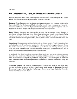 Are Carpenter Ants, Ticks, and Mosquitoes harmful pests