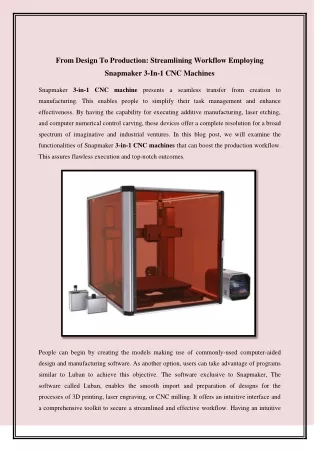 From Design To Production: Streamlining Workflow Employing Snapmaker 3-In-1 CNC