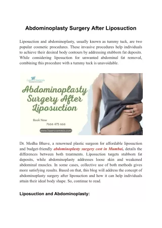 Abdominoplasty Surgery After Liposuction