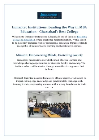 Best Mba College In Ghaziabad Inmantec.edu