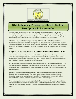 Whiplash Injury Treatments - How to Find the Best Options in Toowoomba