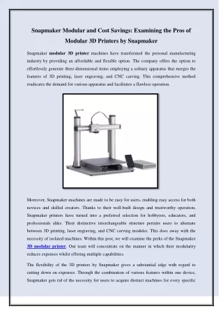 Snapmaker Snapmaker Modular and Cost Savings: Examining the Pros of ModulModular