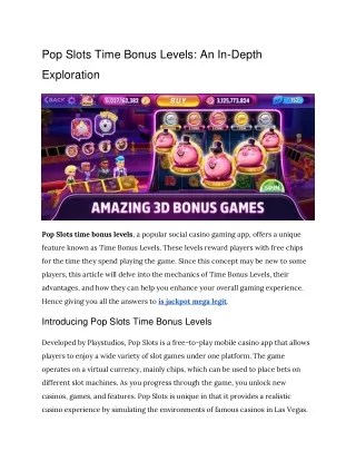 Pop Slots Time Bonus Levels: An In-Depth Exploration