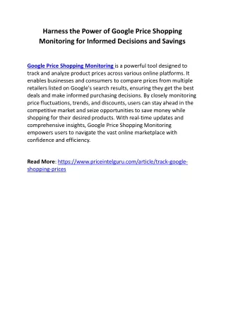 Harness the Power of Google Price Shopping Monitoring for Informed Decisions and