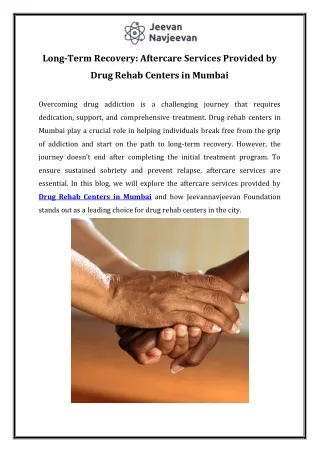 Long-Term Recovery Aftercare Services Provided by Drug Rehab Centers in Mumbai