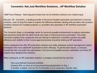 Corcentric: Not Just Workflow Solutions…AP Workflow Solution