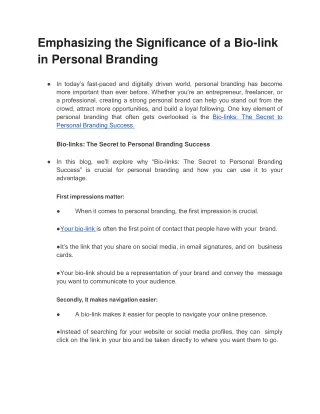 Emphasizing the Significance of a Bio-link in Personal Branding