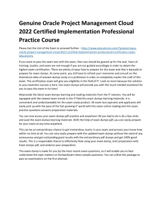 Genuine Oracle Project Management Cloud 2022 Certified Implementation Profession