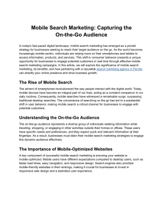 Mobile Search Marketing: Capturing the On-the-Go Audience