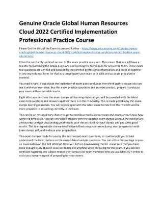 Genuine Oracle Global Human Resources Cloud 2022 Certified Implementation Profes