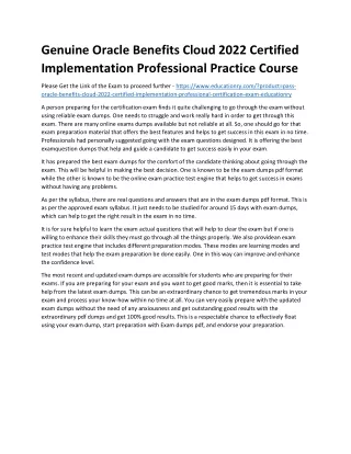 Genuine Oracle Benefits Cloud 2022 Certified Implementation Professional Practic