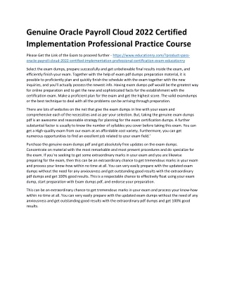 Genuine Oracle Payroll Cloud 2022 Certified Implementation Professional Practice