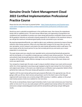 Genuine Oracle Talent Management Cloud 2022 Certified Implementation Professiona