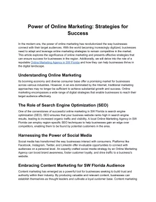 Power of Online Marketing: Strategies for Success