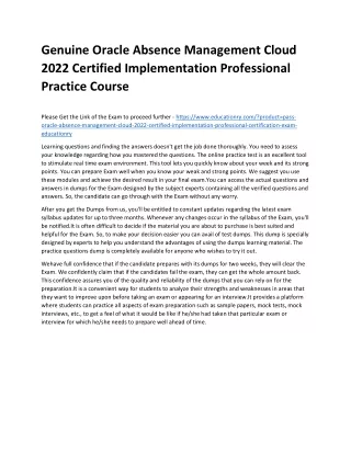 Genuine Oracle Absence Management Cloud 2022 Certified Implementation Profession