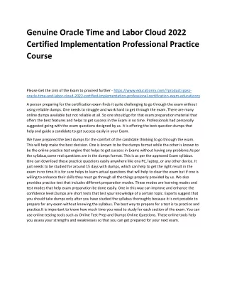 Genuine Oracle Time and Labor Cloud 2022 Certified Implementation Professional P