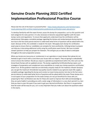 Genuine Oracle Planning 2022 Certified Implementation Professional Practice