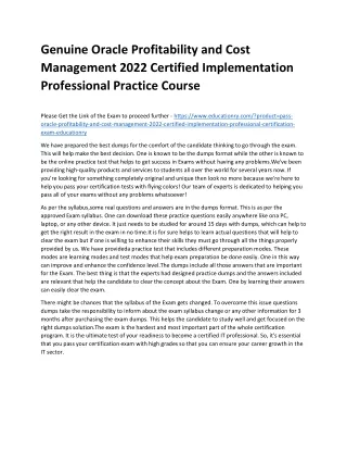 Genuine Oracle Profitability and Cost Management 2022 Certified Implementation P