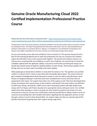 Genuine Oracle Manufacturing Cloud 2022 Certified Implementation Professional